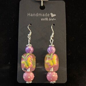 Handmade Pink and Purple Butterfly Earrings